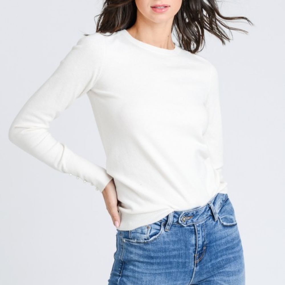 * 1 LEFT *  Pearl Detail Solid Sweater Top - Picture 2 of 2